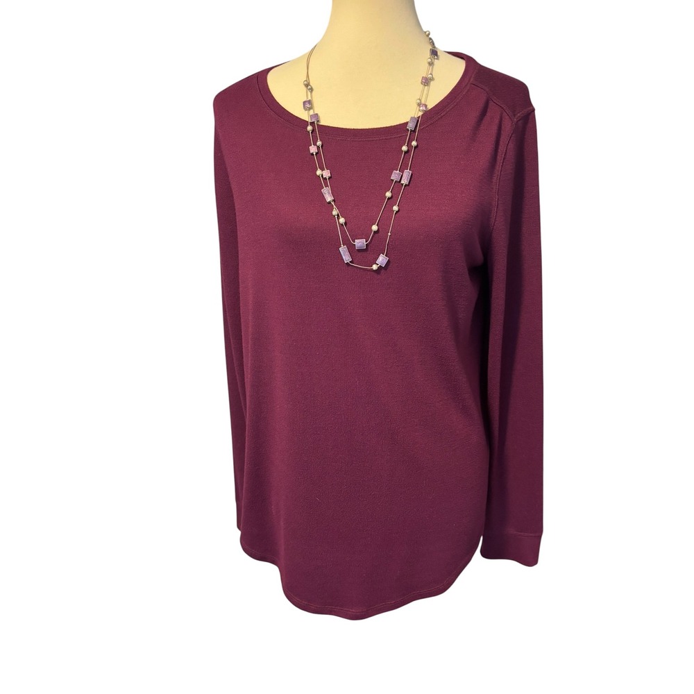 Ann Taylor Loft Burgundy Plum Long Sleeve Knit Top Crew Neck Large. Classic Soft